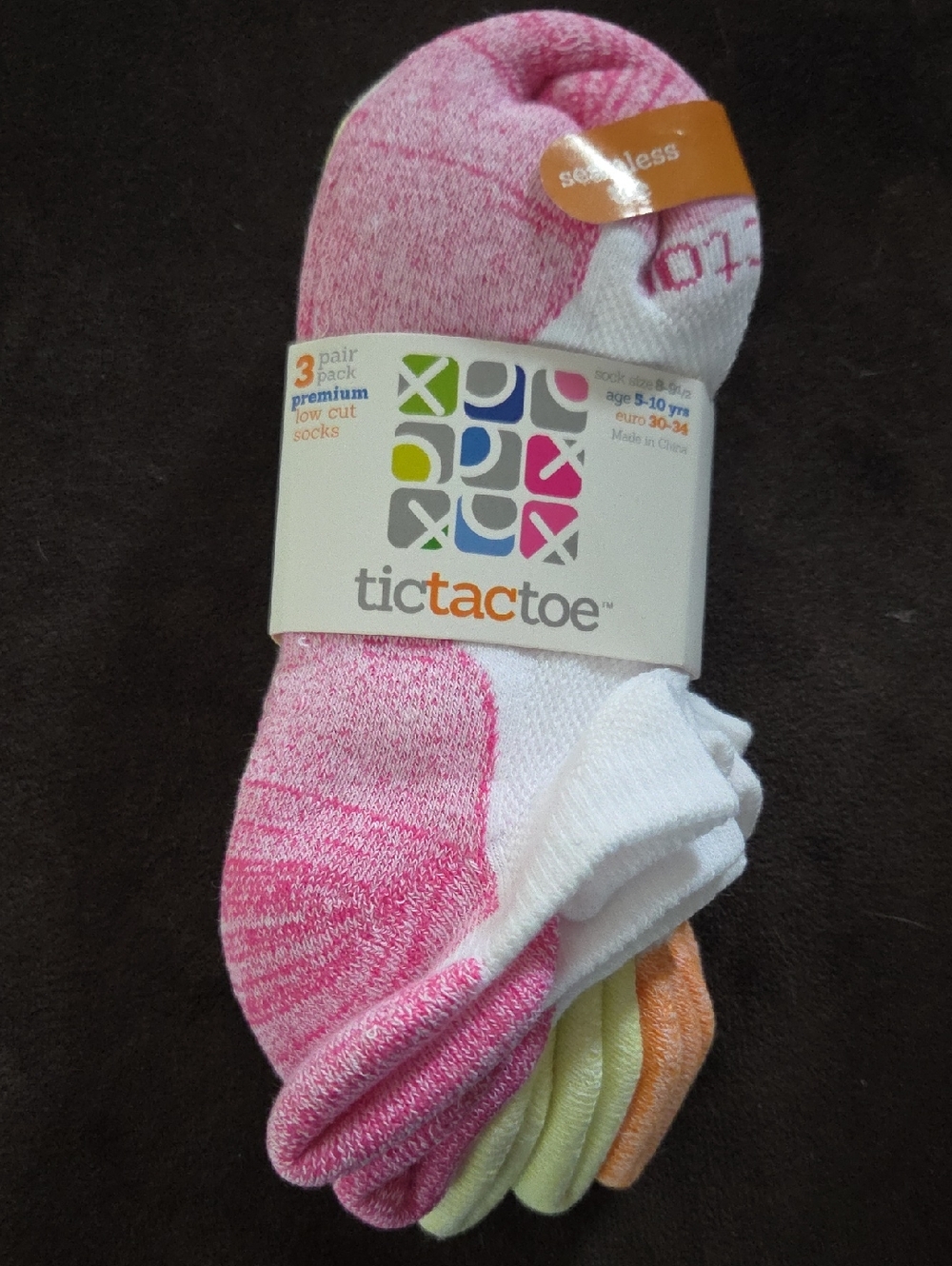 Tic Tac Toe NEW Girls Low Cut Socks - Pink Yellow Orange 3 Pack Age 5-10 yrs